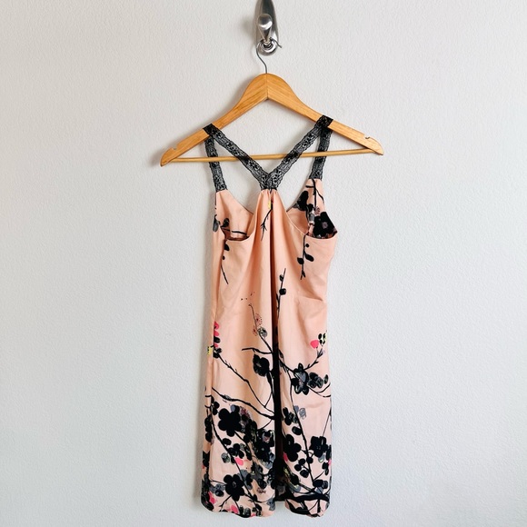 Blush Pink Watercolor Floral Silk Lace Strap Tank Dress - Picture 2 of 10